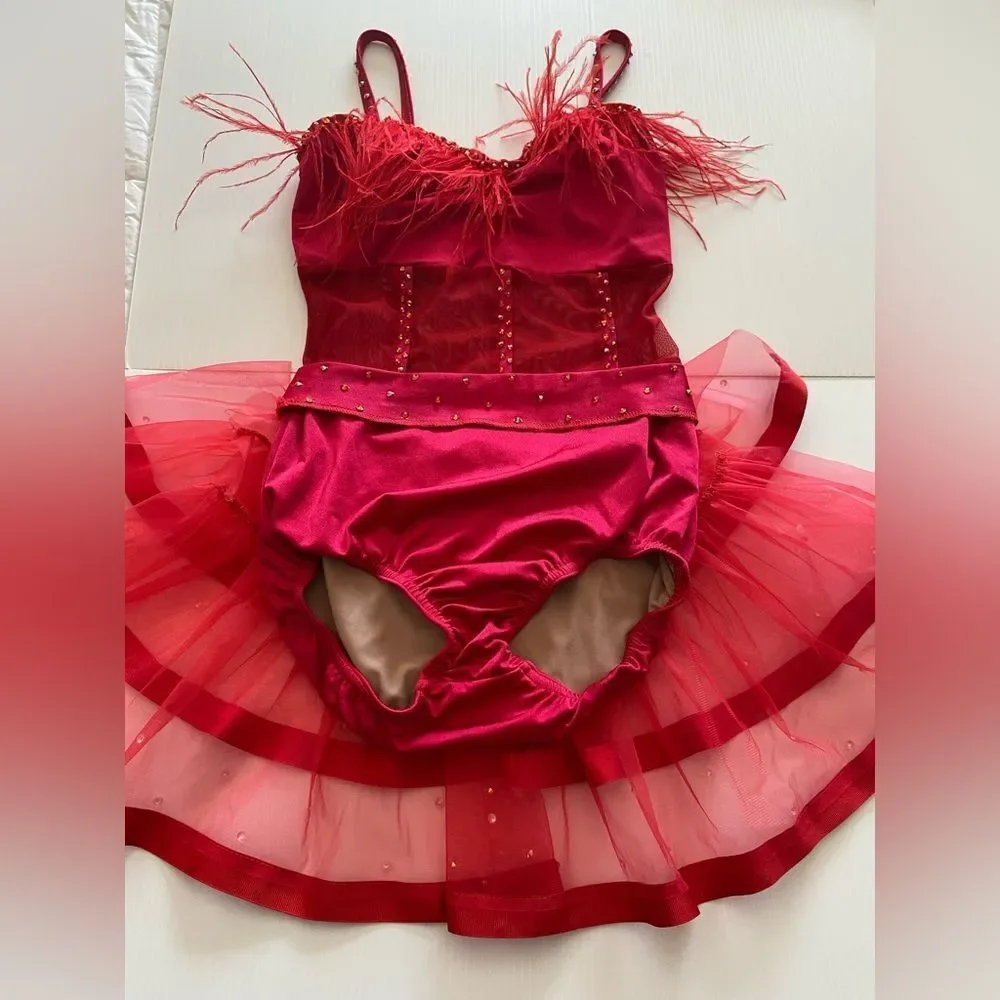 Kelle solo dance costume red sassy jazz feather FASHION FLOCK 5402 4389 SA